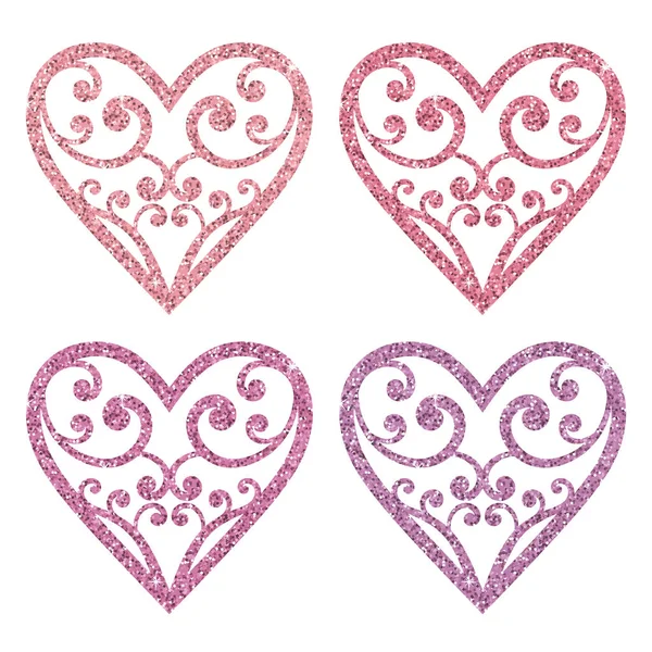 Σύνολο συλλογή από διακοσμητικά ροζ glitter καρδιές σε λευκό φόντο. — Διανυσματικό Αρχείο