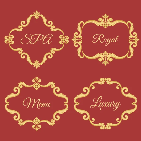 Set collection of ornamental vintage frames with sample text in golden yellow color. — Stock Vector