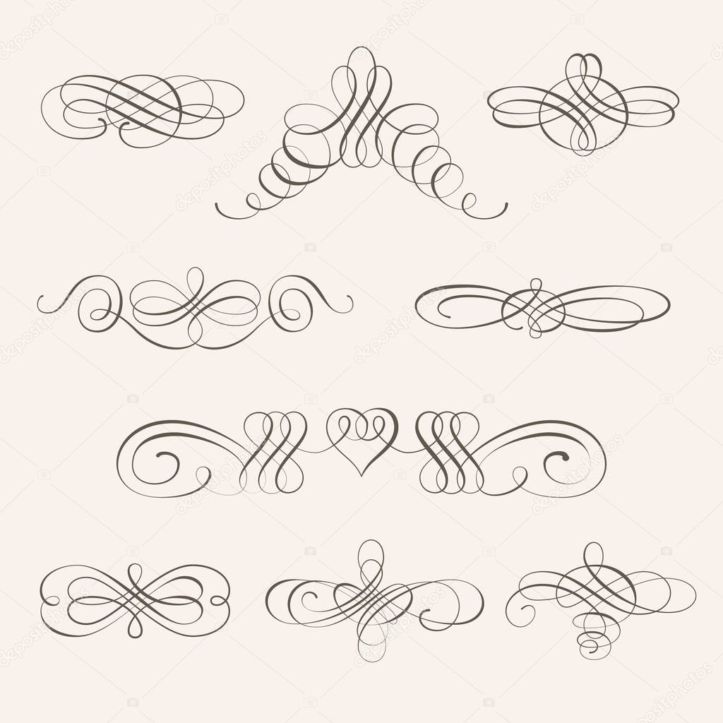 Vector set of calligraphic design elements and page decorations