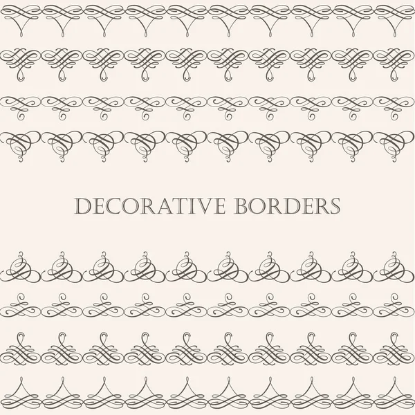 Colección set de fronteras en estilo retro caligráfico aislado sobre fondo beige . — Vector de stock