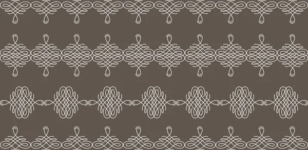 Colección set de fronteras en estilo retro caligráfico aislado en color beige aislado sobre fondo marrón . — Vector de stock