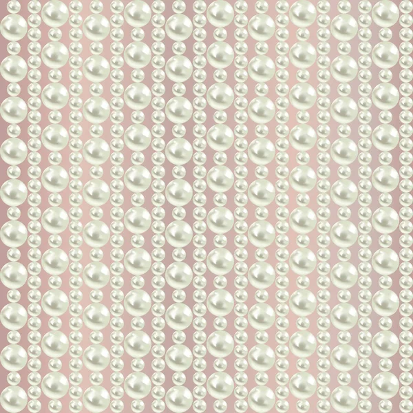 Vertikale nahtlose Hintergrund mit realistischen Perlen unterschiedlicher Größe auf beige rosa. Vektorillustration — Stockvektor