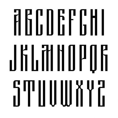 Dar sans serif yazı tipi eski Slav hat üzerinde dayalı. Latin izole üzerinde beyaz arka plan uppercases. Vektör