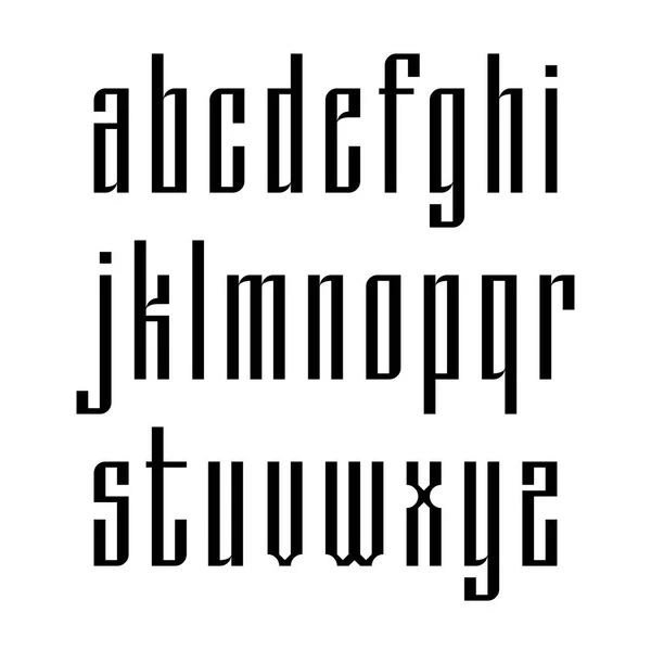 Smalle schreefloos lettertype gebaseerd op oude Slavische kalligrafie. Latijnse lowercases geïsoleerd op een witte achtergrond. Vector — Stockvector