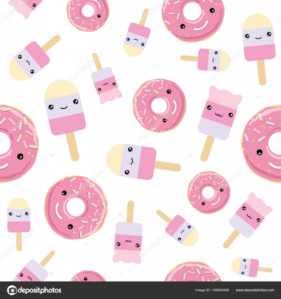Seamless Pattern Cute Kawaii Styled Ice Cream And Pink Glazed Donuts Vector Image By C Marymo Art Vector Stock Seamless Pattern Cute Kawaii Styled Ice Cream And Pink Glazed Donuts Vector Image By C Marymo Art Vector Stock