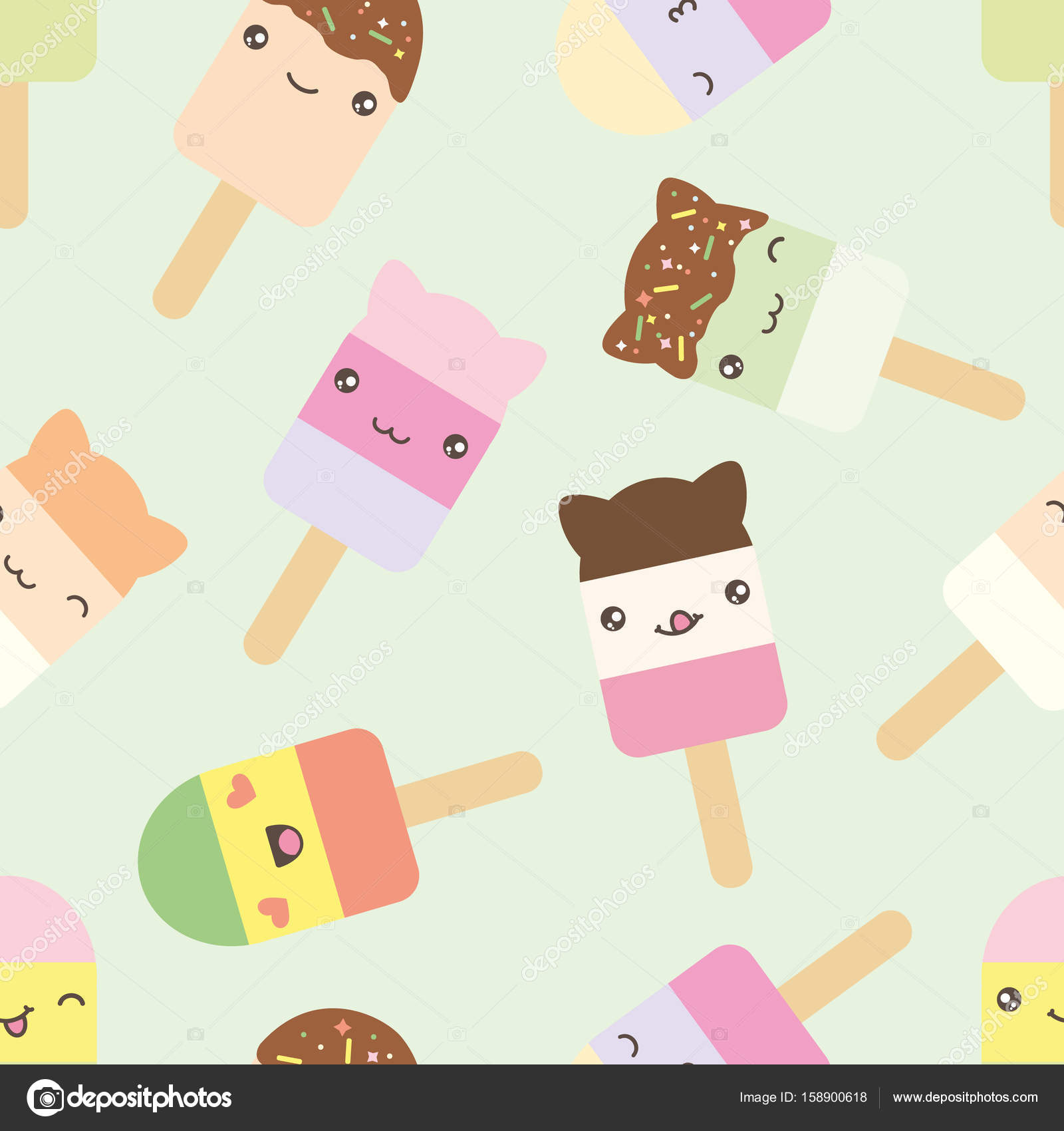 Modello senza cuciture di barre di gelato stile kawaii sveglio Elementi decorativi di disegno colorato luminoso in stile giapponese di doodle isolato su
