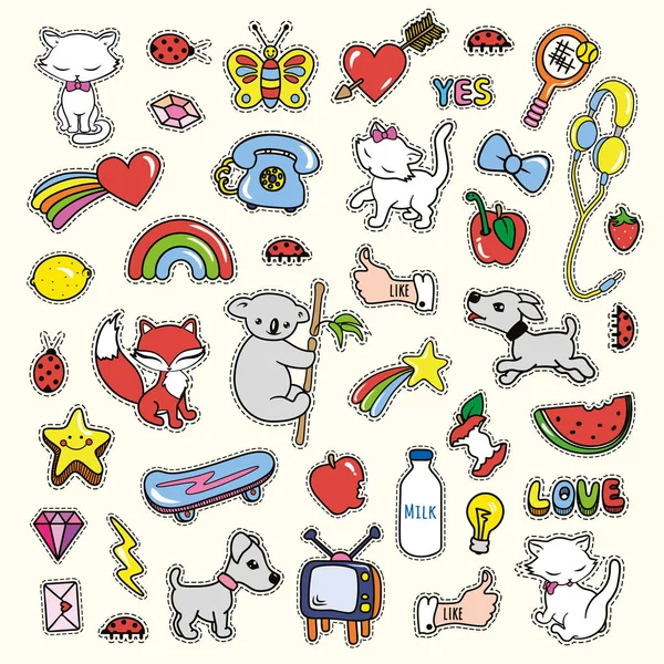 Sarı beyaz arka plan üzerinde izole pop sanat tarzı koleksiyonlarında çıkartmaları.