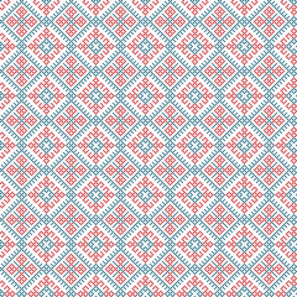 Fond de motif sans couture ethnique, illustration vectorielle textures traditionnelles en rouge, bleu et blanc — Image vectorielle