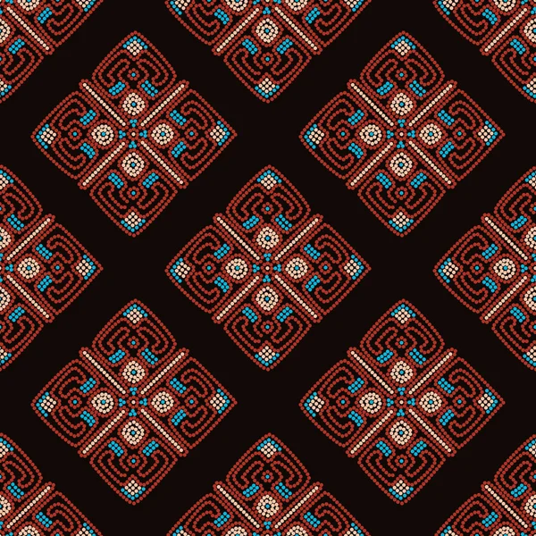 Fond de motif sans couture ethnique dans les couleurs marron et bleu — Image vectorielle