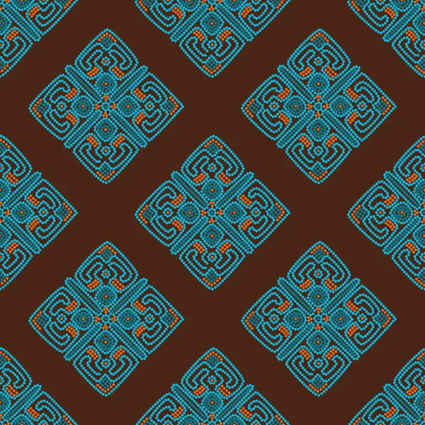Etniska sömlös bakgrund i brun och blå färger — Stock vektor