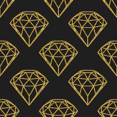 Dikişsiz desen siyah arka plan üzerine geometrik altın folyo elmas. Trendy hipster kristalleri tasarım.