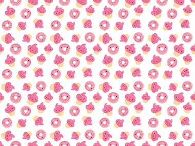 Tatlılar - çörek, beyaz arka plan üzerinde izole kek ile Seamless Modeli.