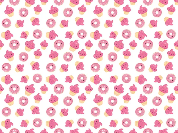 Tatlılar - çörek, beyaz arka plan üzerinde izole kek ile Seamless Modeli.