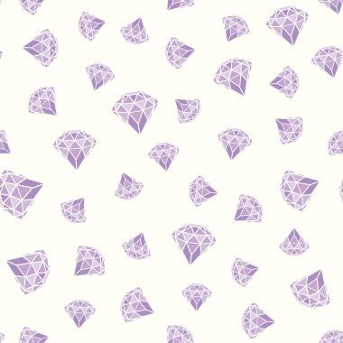 Dikişsiz desen beyaz zemin üzerine geometrik mor pembe elmas. Trendy hipster kristalleri tasarım.