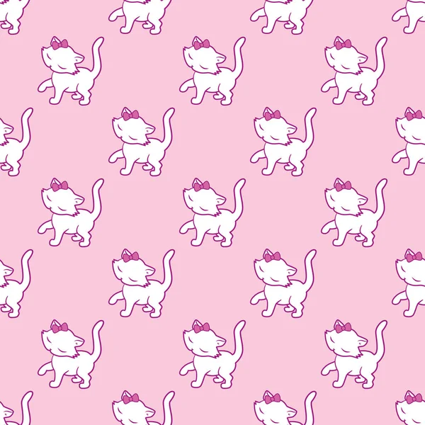Χωρίς ραφή πρότυπο με αυτοκόλλητα χαριτωμένο γατάκι που απομονώνονται σε ροζ φόντο. Εικονογράφηση διάνυσμα. — Διανυσματικό Αρχείο