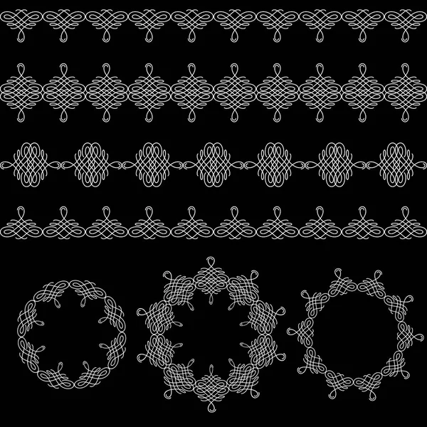 Szegélyek és keretek kerek gyűjtemény településen kalligrafikus retro stílusú elszigetelt fekete háttér. — Stock Vector