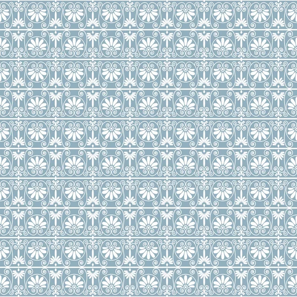 Fondo de patrón sin costura ornamental de encaje en colores gris blanco y azul — Vector de stock