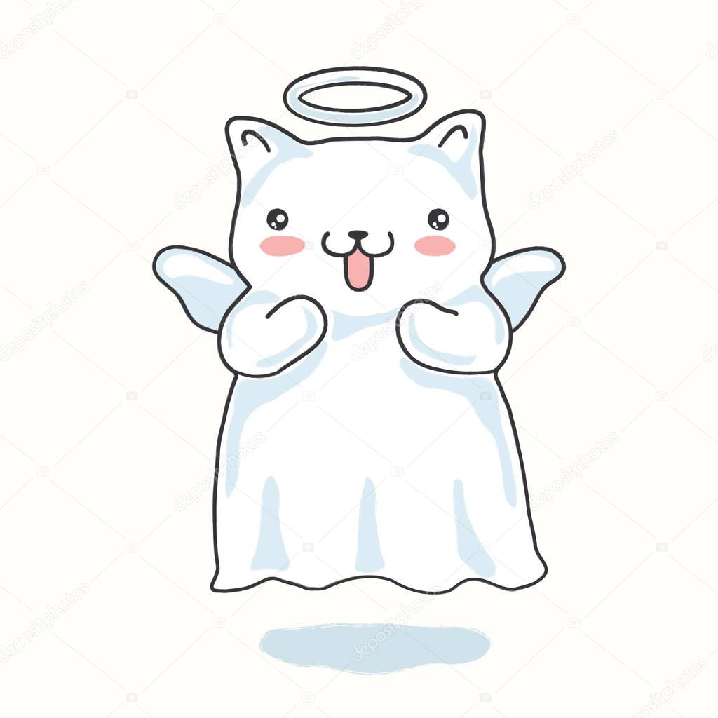 Vettoriale stockGatto dei cartoni animati raffigurato come un angioletto  con ali e aureola in stile kawaii giapponese. Isolato su sfondo beige . di  ©Marymo.art #166865770, image size:1024x1024