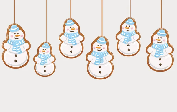 Hanging gingerbread snowmans cookies — Stock Vector
