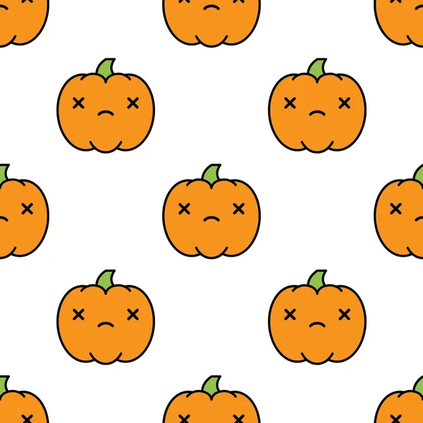 Seamless halloween pattern with dead kawaii style pumpkins on white background. — Stock Vector