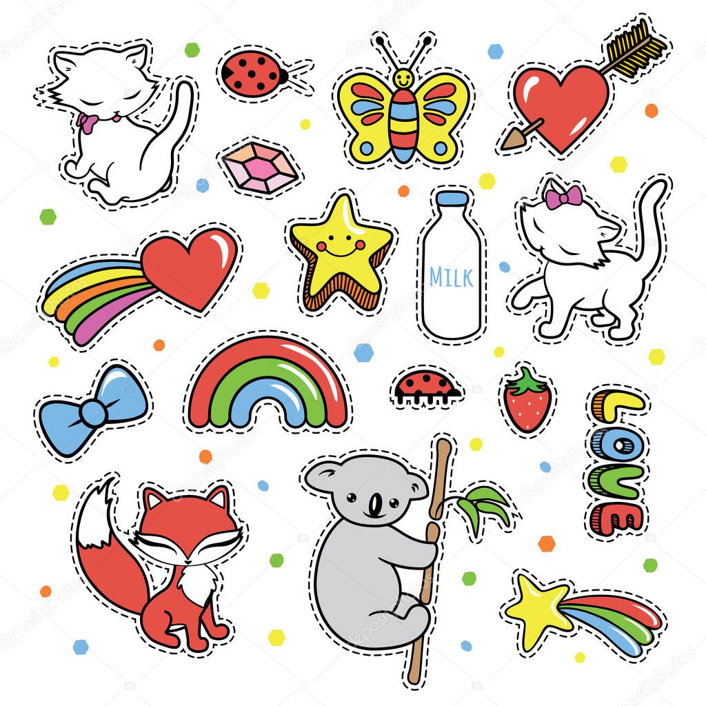 Stickers collections in pop art style isolated on white background.