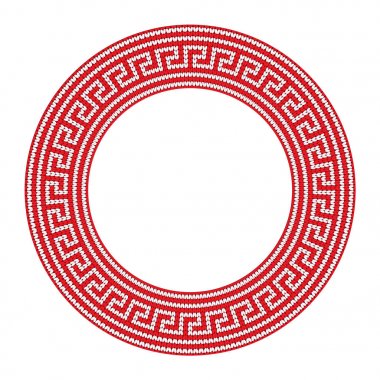 Yuvarlak süs kırmızı renkli çerçeve beyaz, Yunan sınırında izole