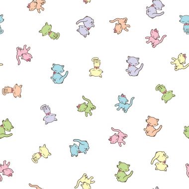 Beyaz arka plan üzerinde izole renkli sevimli kitties ile Seamless modeli. Vektör çizim