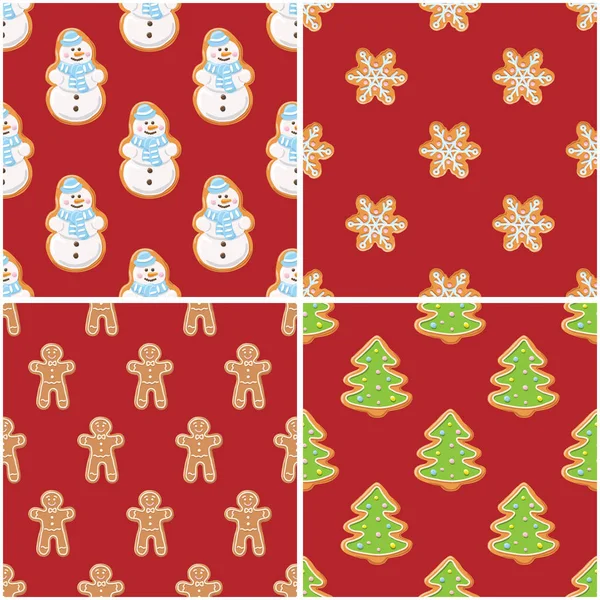 Ginger cookies seamless patterns. Christmas and new year backgrounds set collection. — Stock Vector