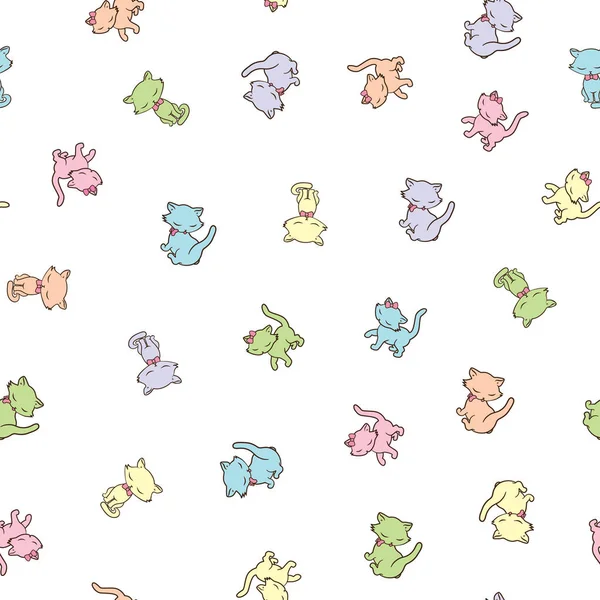 Beyaz arka plan üzerinde izole renkli sevimli kitties ile Seamless modeli. Vektör çizim