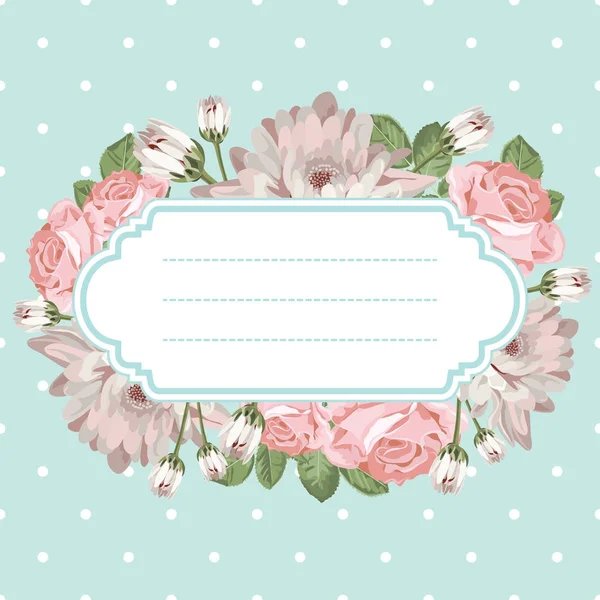 Shabby Chic Rose nahtloses Muster auf gepunktetem Hintergrund — Stockvektor