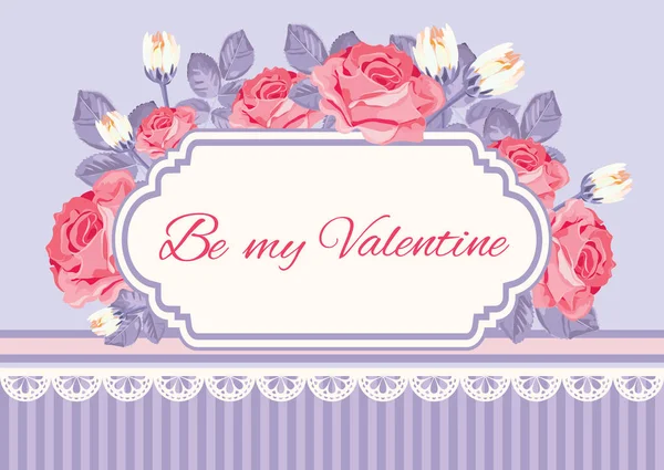 Шикарний фон Shabby, троянди з моїм текстом зразка Валентина в вінтажному обрамленні. Шаблон квіткової картки. Векторні ілюзії — стоковий вектор