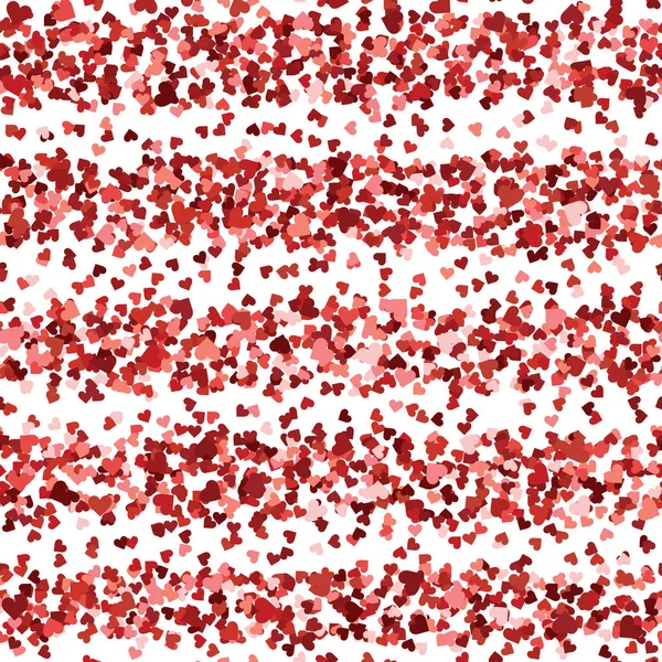 Texture éclatante rouge éclatante sans couture. Coeurs scintillants sur fond rayé. Illustration vectorielle — Image vectorielle