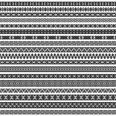 Dekorasyon öğeleri desen siyah ve beyaz renklerde sınır. Vektör çizimler.