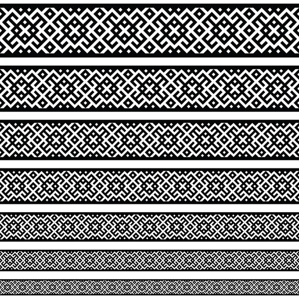 Határ dekorációs elemek minták-fekete és fehér színben. Geometriai etnikai határ különböző méretű meghatározott gyűjtemények. Vektor illusztrációk — Stock Vector
