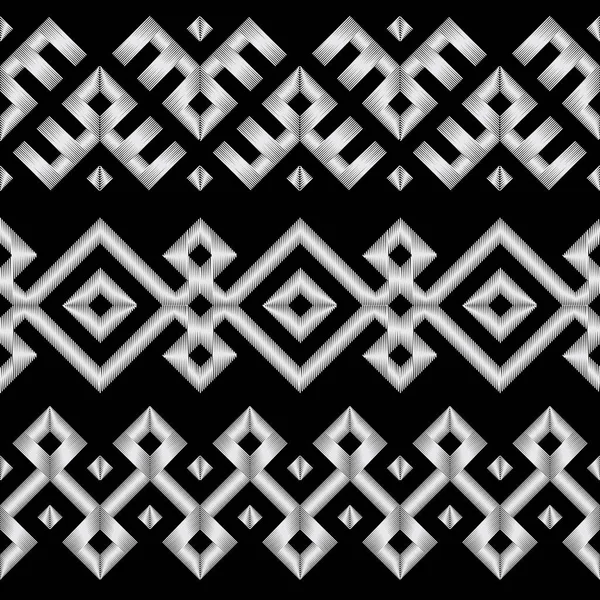 Границы с геометрическим эффектом вышивки в черно-белых цветах. Векторные иллюстрации — стоковый вектор