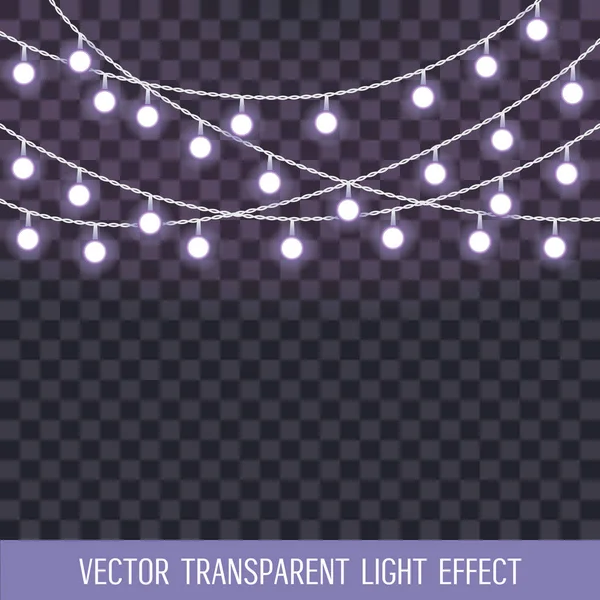 Conjunto de luces de cadena superpuestas y brillantes sobre un fondo transparente. Ilustración vectorial — Archivo Imágenes Vectoriales