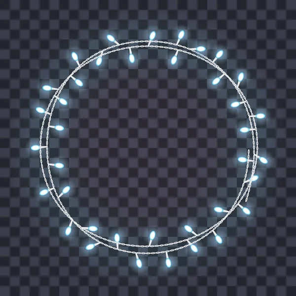 Quadro redondo de luzes de corda sobrepostas e brilhantes em um fundo transparente. Ilustração vetorial — Vetor de Stock