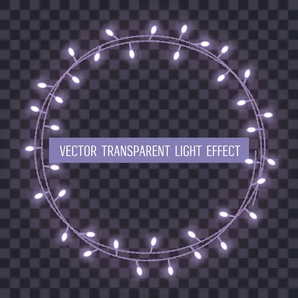 Runder Rahmen aus sich überlappenden, leuchtenden Lichterketten auf transparentem Hintergrund. Vektorillustration — Stockvektor