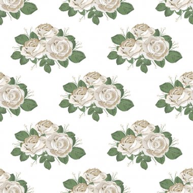 Retro çiçek seamless modeli. Gül beyaz arka plan üzerinde. Vektör çizim