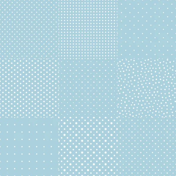 여러 점의 블루 패턴입니다. 폴카 도트 배경 설정된 컬렉션. — 스톡 벡터