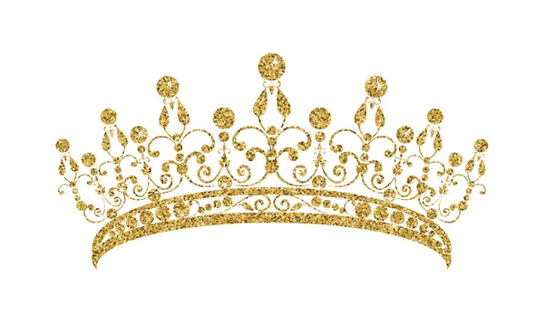 Glittering Diadem. Golden tiara isolated on white background. — Stock Vector