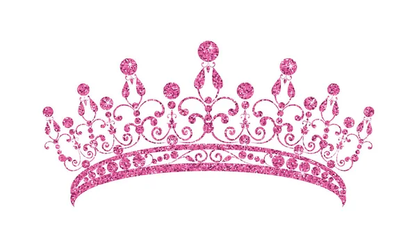Glinsterende diadeem. Roze tiara geïsoleerd op witte achtergrond. — Stockvector
