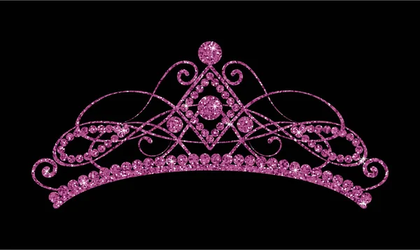 Glittering Diadem. Pink purple tiara isolated on black background. — Stock Vector