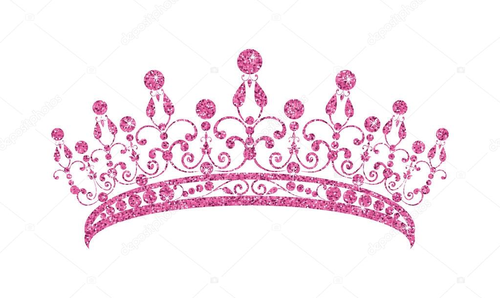 Glittering Diadem. Pink tiara isolated on white background.