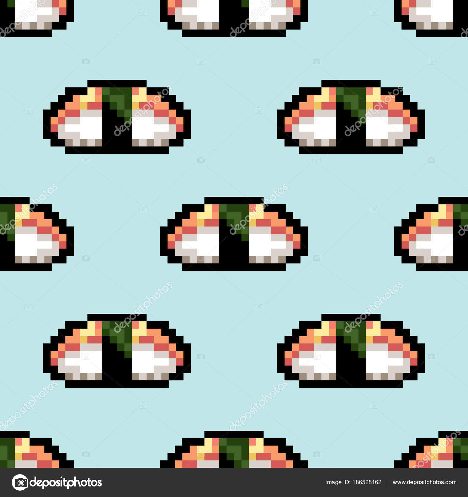 seamless pattern with sushi pixel art style vector illustration stock vector c marymo art 186528162 https depositphotos com 186528162 stock illustration seamless pattern with sushi pixel html