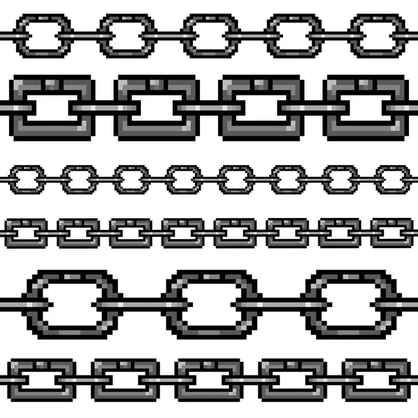 Набор пиксельных металлических цепей изолирован на белом фоне. Векторная иллюстрация — стоковый вектор