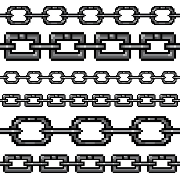 白い背景に分離されたピクセル金属チェーンのセットです。ベクトル図 — ストックベクタ