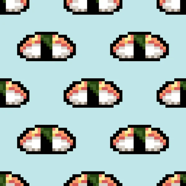 Seamless pattern with sushi. Pixel art style. Vector illustration — Stock Vector