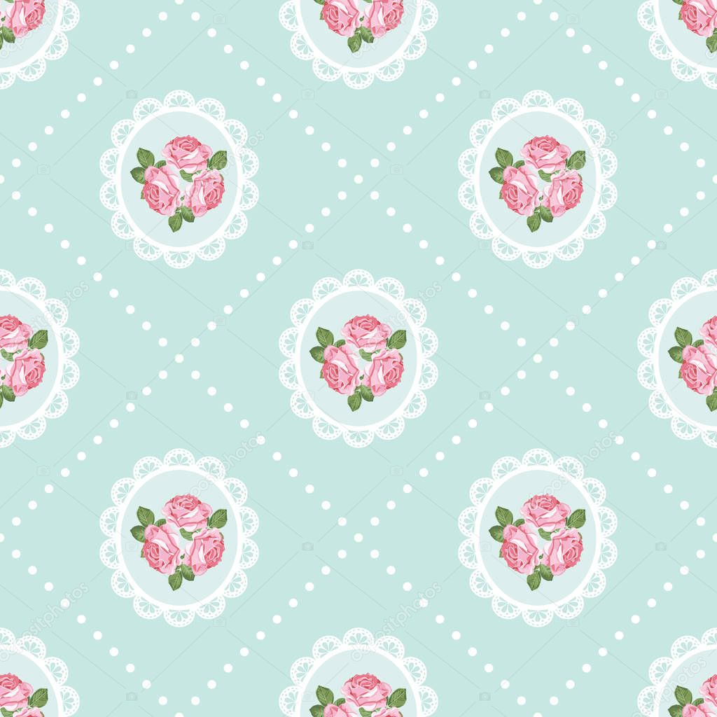 Shabby chic rose seamless pattern background