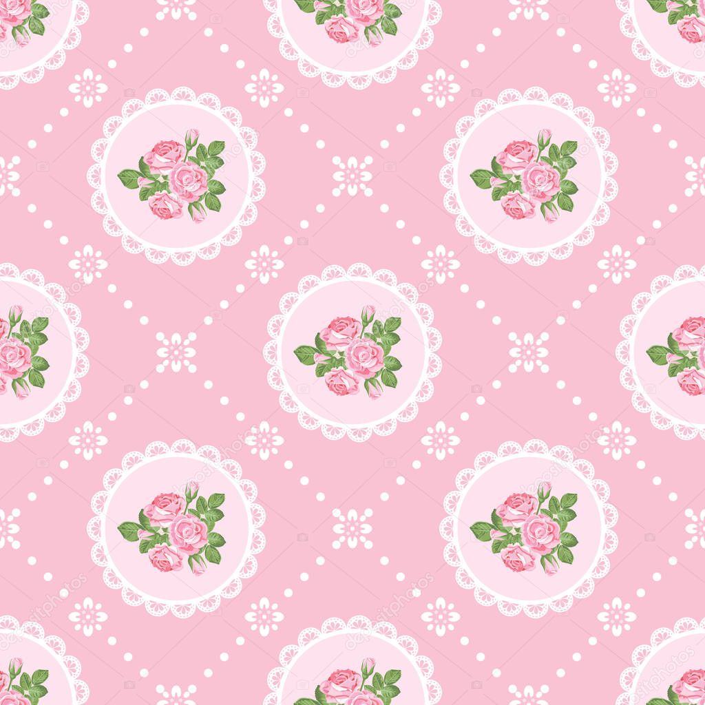Shabby chic rose seamless pattern background